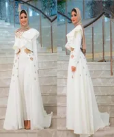 Long Sleeves Appliques Arabic Dresses Evening Formal Wear Long Sleeve Jumpsuits Prom Dress With Overskirts Cheap Women039s Pant9289611