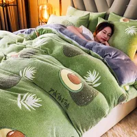 Bedding Sets 3 4pcs Set Winter Cartoon Avocado Printed Fleece Duvet Cover Quilt Pillowcases Bed Sheet Single Double Queen