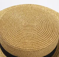 FashionWoven Wide -Brimmed Hat Gold Metal Moda de Moda de palha larga Cap parentchild viseira viseira palha hat7154893