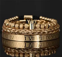 3 % Set luxe Romeinse Romeinse kroon bedelarmband mannen roestvrij staal geometrie pulseiras open verstelbare armbanden paar sieraden G9575724