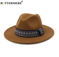 BUTTERMERE Wool Women Men Felt Trilby Fedora Hat for Gentleman Lady Wide Brim British Style Woolen Khaki Panama Sombrero Cap3797991