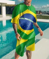 Fashion Tracksuits Summer Sports Brazil Flag 3d Men's Suit Series Short Sleeve Shirt Set 2 Pieces