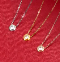 2022 Singel CZ Diamond Pendant Rose Gold Silver Color Necklace For Women Vintage Collar Costume Jewelry Endast med Bag4464007