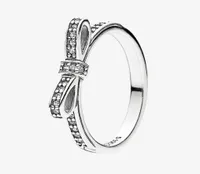 Clear CZ Diamond Classic Bow Ring Women Girls Summer Jewelry for Pandora Real 925 Sterling Silver Rings with Original Box2694594