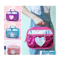 Lunch Boxes Bags Kids Girls Portable Lunch Bag Mermaid Sequin Bright Colored Picnic Bags Milk Insated Coolers Fit Outdoors Traveling Dhp1V