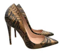 Neue Mode Bronze Print Banana Blatt High Heeled Schuhe Frauen039s D￼nne Absatzgedruckte Schuhe 12 cm 10 cm 8cm sexy Hochzeitsfeier7723104