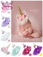 Nishine 02 Years Newborn Unicorn Horn Headbands Silk Bow Tutu Dress With Sandles Sets Kids Baby Po Shoot Children Birthday Gif9890247