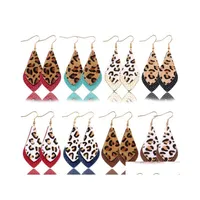 Dangle Chandelier Fashion Pu Leather Earrings Mtilayer Leaves Earring Leopard Print Dangle Hook Eardrop Geometry Jewelry For Women Dh5Uy