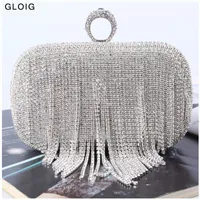 Evening Bags Tassel Diamonds Finger Ring Small Clutch Chain Shoulder One Side Rhinestones Party Wedding handbags 221130