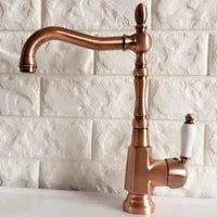 Kitchen Faucets Retro Red Copper Basin Faucet Ceramic Lever Handle Bathroom Sink And Cold Water Taps Swivel Spout 2nf416
