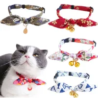 Bowtie Cat Collar Breakaway with Bell Bunny Ears Safety Kitten Chinese Lucky Pendant Light Weight Soft Durable for Pets
