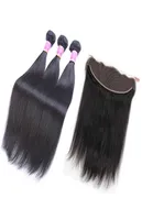 Brazilian Peruvian Virgin Hair Straight Lace Frontal With 3Bundles Indian Malaysian Mongolian Hair 100 Human Hair Weaves Extensio2590520