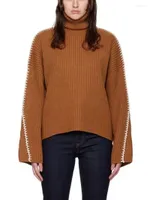 Dames truien vrouwen coltrui warme schouder druppel trui lady contrast kleur trim losse pullover gebreide kleding tops 2022 winter