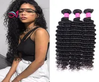 Brazilian Virgin Human Hair Deep Wave 3 Bundles Natural 1B Color Indian Peruvian Malaysian Hair Extensions Weaves Unprocessed8702466