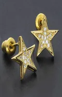 Gold Bling Diamond Mens Hip Hop Pentagram kolczyki Luksusowy projektant mrożony cyrkonia kolczyki szkieletowe raper biżuterii Prezenty do M7588805