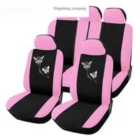 Ny ankomst rosa bilstol täcker fjärilsbroderi bilstyling kvinna bilar interiör tillbehör