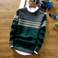 Men's Sweaters Mens Sweater 2022 Autumn Men Long Sleeve Pullovers Outwear Fashion Check Print Round Neck Slim Fit Knit Top