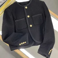 Women's Sweater Coat Cell 22FW Celebrity Black Gold Three Button Wool Tweed 22 Small Short Elegant Classic Fashion Designer N 5J52