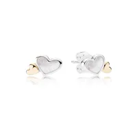 Authentic 925 Silver White Heart Stud Earrings for Pandora CZ Diamond Wedding 14K Gold Earring with Original box Set3173585