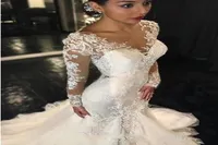2019 New Gorgeous Lace Mermaid Wedding Dresses Dubai African Arabic Style Petite Long Sleeves Natural Slin Fishtail Bridal Gowns P8486005