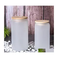 Mugs 12Oz 16Oz Sublimation Glass Beer Mugs With Bamboo Lid St Diy Blanks Frosted Clear Can Shaped Tumblers Cups 500 D3 Drop Delivery Dhlwd