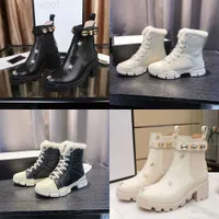 Classic Leather Designer Thick-soled Desert Martin Boots White Bee Star Trail Lace-up Winter Ladies High Heel Shoe lace bees high-top GGS GGity
