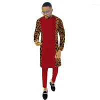 Ethnic Clothing African Senator Style Men&#39;s Groom Suits Solid Patchwork Tops Red Trousers Custom Made Man Dashiki Outfits Pant Sets For