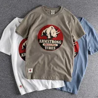 Erkek Tişörtleri Yaz Yeni Yıkama Mat Konforlu Kısa Kollu T-Shirt Erkekler Rhinoceros Vintage Baskı Çok Yönlü Gençlik Moda Sıradan Yarım Kollu T221130