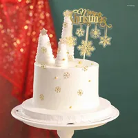 Abastecimento festivo Feliz Christmas Cake Topper Gold Snow Snow Cupcake para decoração de árvores Decorações de casas de festa