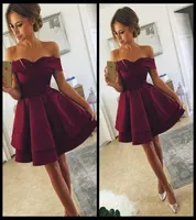 Vintage Dark Red Cocktail Homecoming Dresses Cheap 2018 Off Shoulders Short Sleeves A Line Prom Party Evening Dress Gowns Red Carp4741232