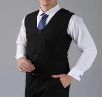 New Arrival Groom Vests Black Groomsmens Man Vest Custom Made Size and Color Four Buttons Wedding Prom Dinner Waistcoat2363554