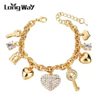 Fashion Heart Beetle Charm Bracelets Bangles For Women Real Gold Plated Bracelet Austrian Crystal Chain Pulseras SBR1402212466