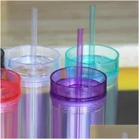 Tumblers 16Oz Acrylic Water Tumber Transparent Polychromatic With St Coffee Milky Tea Cup Double Deck Mug Cylindrical 7Ds F2 Dhgarden Dhye2