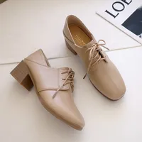 Dress Shoes Middle heeled Women Spring and Autumn British Style Small Leather Retro Work Lace up Chaussure Femme 221130