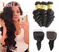 Loose Wave Hair Brazilian Hair Weave 3 Bundles With Lace Closure Cheap Hair Extensions Part Lace Closures6605479