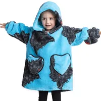 Wearable Blanket Hoodie for Kids Toddlers 2-6YR Little Girl Boy Oversized Cartoon Warm Cozy Cotton Wool Blanket with Sleeves Pocket Print Animal