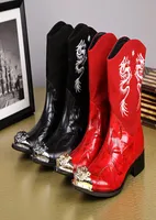 CustomOrder Metal Toe Embroidery Dragon Fashion Half Boots Male Black Boots Genuine Leather Martin Motorcycle Boots Patchwork9849033