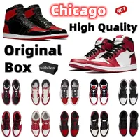 점프 맨 1 농구 신발 상자 시카고 특허 검은 색 레드 오그 하이퍼 로얄 디자이너 운동화 흑요석 대학 블루 UNC 여성 트레이너