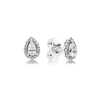 CZ Diamond Stud Earrings for Women Luxury Jewelry with box for Pandora 925 Sterling Silver Tear drop Wedding Earring Set 57 M2229k