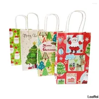 Present Wrap 10 PCS/Lot Medium Christmas Bags Santa Claus Snowman ChristmAtree Paper Bag For Event Party with Handtag 27 21 11cm
