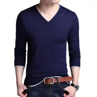 Men's Sweaters Top Grade Fashion V Neck Solid Color Plain Soft Cotton T Shirt Men Long Sleeve Tops Casual Mens Clothes 2022
