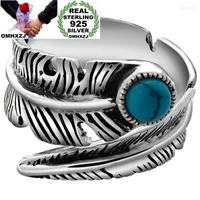 Cluster Rings OMHXZJ Wholesale European Fashion Woman Man Party Birthday Wedding Gift Vintage Wing Turquoise Resizable Tai Silver Ring RR832