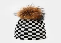 Beanies 2021 Fashion Leopard Zebra Plaid Cow Print Wool Knitted Hats Winter Real Raccoon Fur Pompom Hat For Women3135816