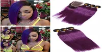 Straight Purple Ombre Jungfrau peruanische menschliche Haarbündel Deals mit Verschluss 4pcs Los zwei Ton 1BPurple Ombre Webs mit 4x4 Lace 9248515