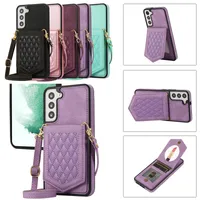 Mirror Multifunctional Card Package Holder Cases For Samsung S23 Ultra Plus S22 A53 5G S21 FE S20 Diamond ID Slot Pocket Pack TPU Back Cover Girls Crossbody Lanyard