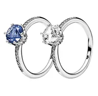 Blue Sparkling Crown RING 925 Sterling Silver Women Girls Wedding Jewelry Set For pandora CZ diamond girlfriend gift Rings with Or9488659