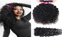 Brazilian Virgin Human Hair Weaves Extensions Water Wave Natual 1B Color 3 Bundles With Closure 44 Unprocessed High Quality4782298