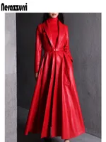 Women s Jackets Nerazzurri High Quality Red Black Maxi Pu Leather Trench Coat for Women Long Skirted Elegant Overcoat Fashion 5xl 6xl 7xl 221130