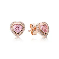 S925 Sterling Silver Pink Love Heart 18K Rose Gold Pendiendo con caja original Fit Pandora Jewelry Stud Earring Women276r