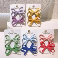 Hair Accessories Cotton Plaid Clips For Girls Baby Bow Knot Pin Children Barrette Kids Bows Infant Hairpin 5 Colors